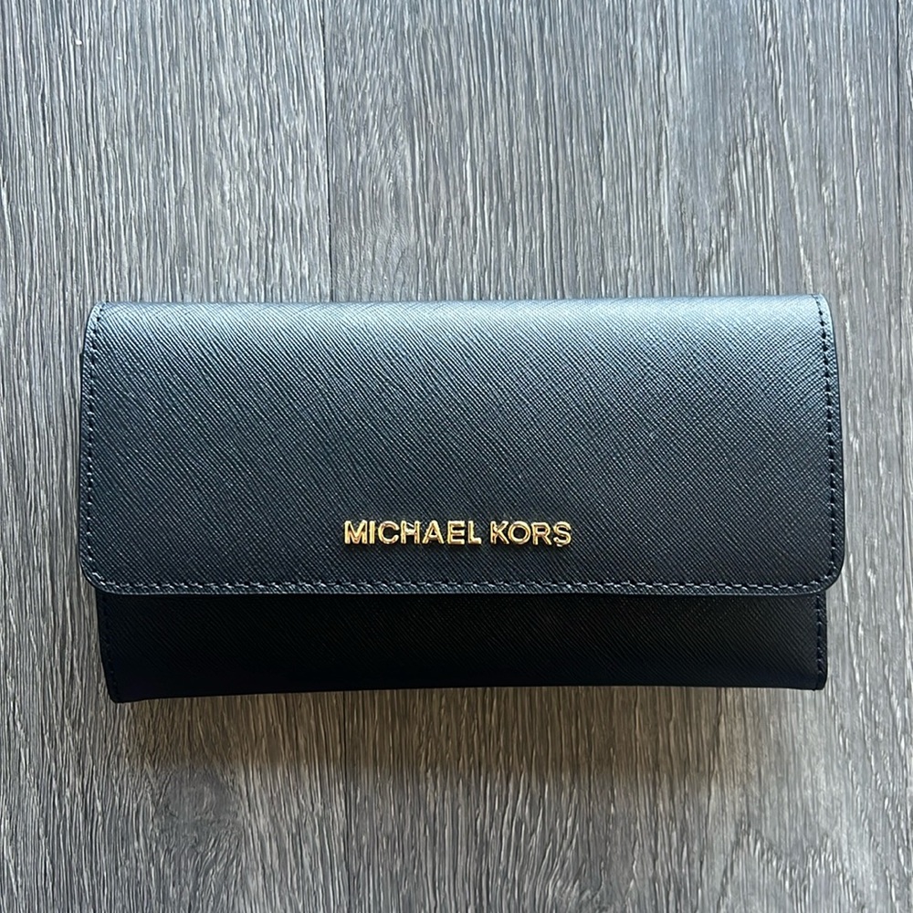 NWT Michael Kors | Jet Set Trifold Wallet | Black - Picture 4 of 7